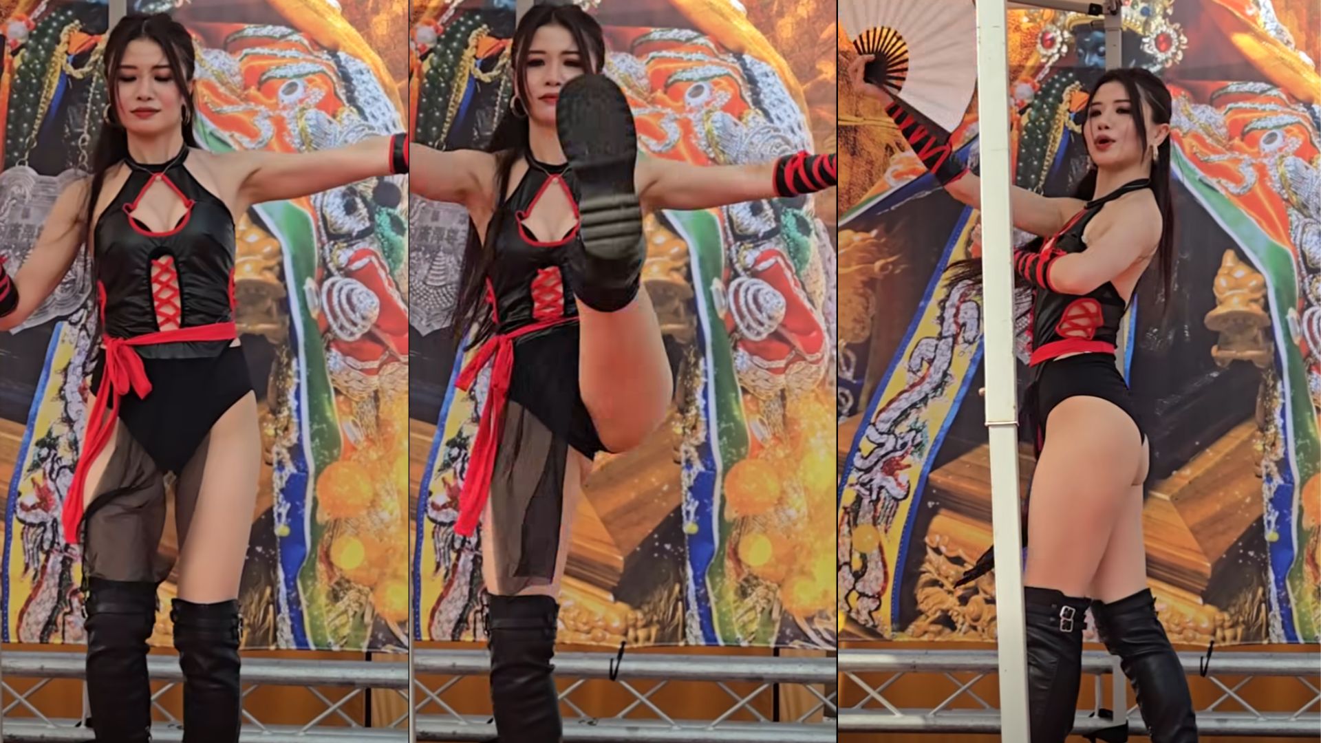 庙宇庆典辣妹超性感若隐若现惹人爱 台下观众直流口水 